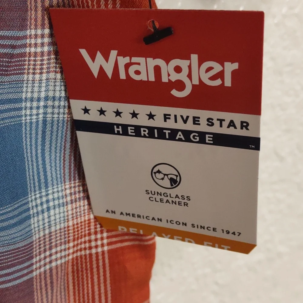 Wrangler, Size 2XL Vibrant Brown and Blue Checkered Shirt - Picture 7 of 17
